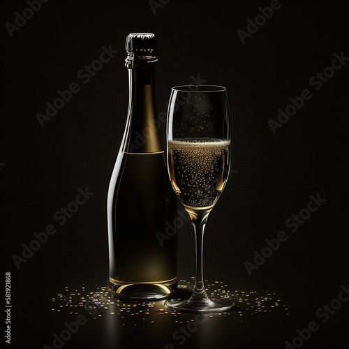 champagne bottle and glass