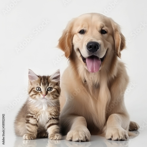 Cat and dog, friends for life. Isolated with copy space. © chris