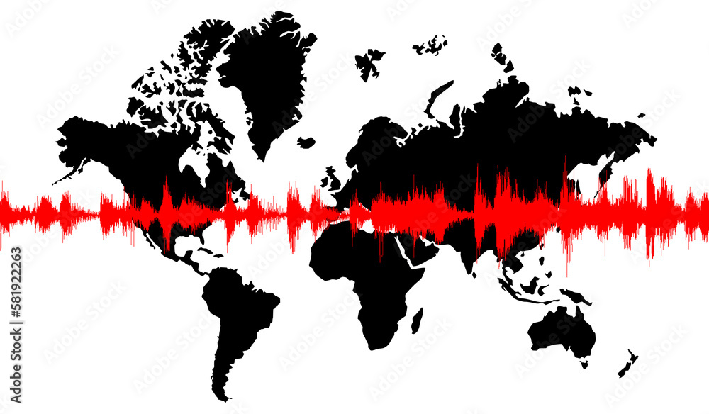 world map with earthquake sign world map with earthquake sign