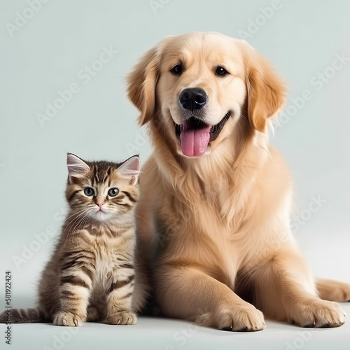 Cat and dog, friends for life. Isolated with copy space.
