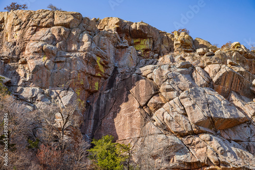Sunny view of hiking in the Narrows Trail of Wichita Mountains National Wildlife Refuge