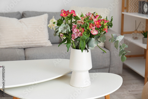 Wallpaper Mural Vase with bouquet of beautiful alstroemeria flowers on table in living room Torontodigital.ca
