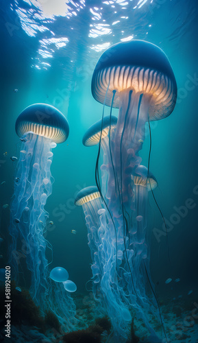 Jellyfish Habitats. Generative AI © simpledesign79