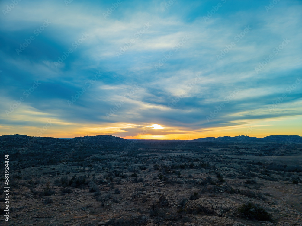 Sunset landscape of Wichita Mountains National Wildlife Refuge