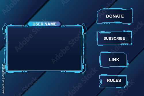  gaming screen interface design Broadcast game screen panel and buttons. Online gaming frame border design 
