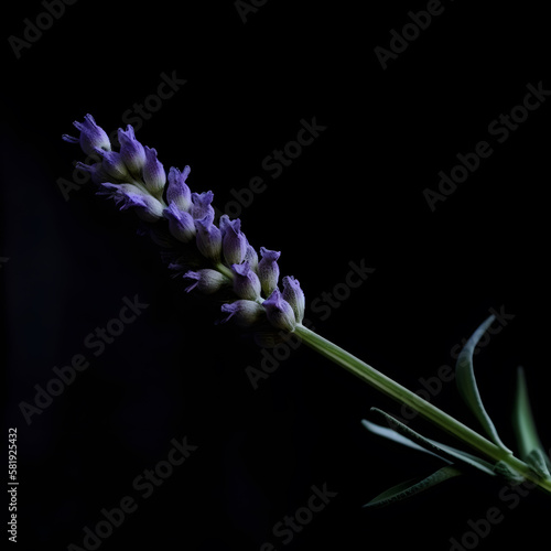 Closeup of purple lavender on a black background
