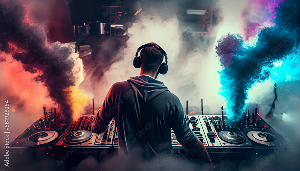 DJ mixing music in nightclub. Generative Ai