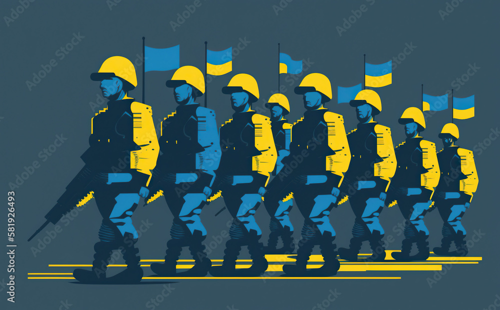Obraz premium Ukrainian soldiers fighting for their freedom illustration. Generative AI