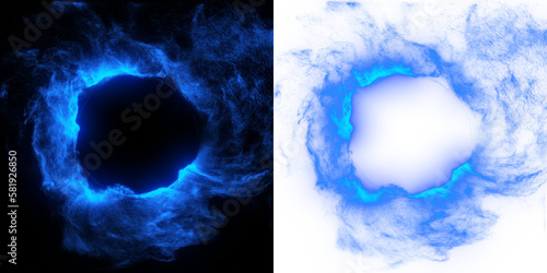 Blue smoke ring VFX with magical sparkle and stardust effects. waves, glow with a ring of stardust that sparkles like magic. isolated on black and transparent background PNG. photo
