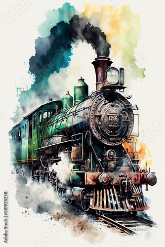 illustration, ancient big train, ai generative