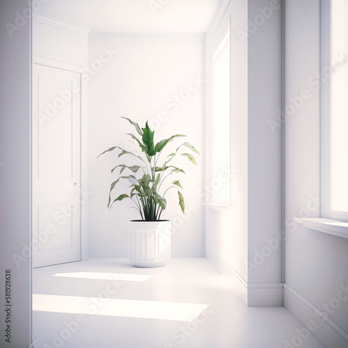 White room with potted plant in the corner photore ceafad, generative AI photo