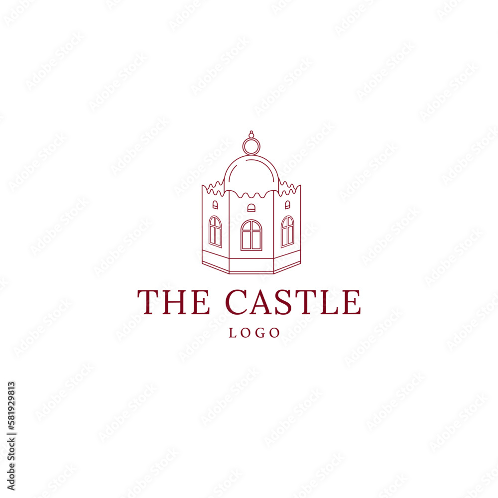 Castle tower logo. Shield silhouette for real estate, castle logo vector minimal line art.