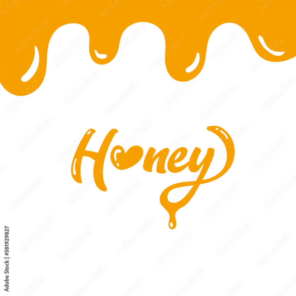 Fototapeta premium Sweet honey lettering. Dripping honey logo design template.