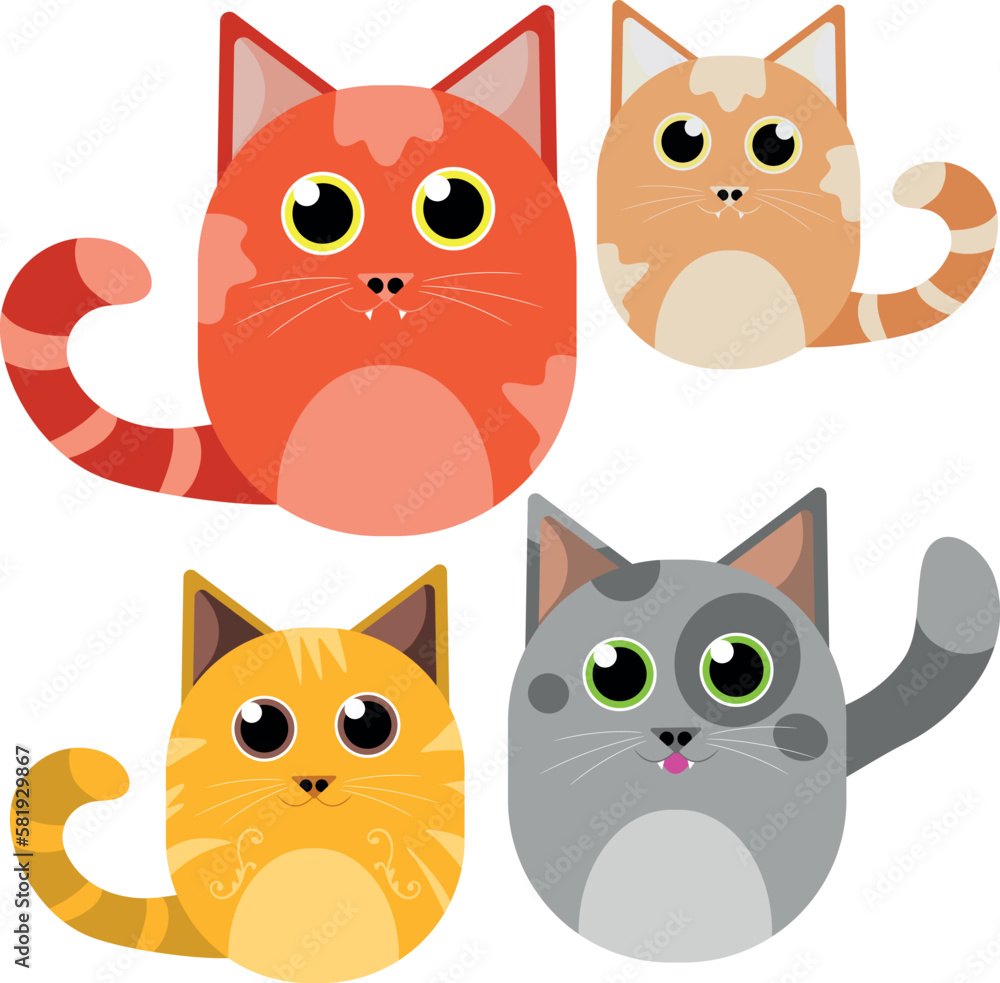 Cute simple vector cat, flat design ready to print, NFT component Cute simple vector cat, flat design ready to print, NFT component