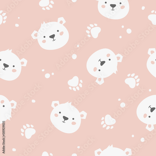 Cute seamless pattern of cartoon bear face. Kids Baby pattern of cute bear.