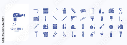 Cosmetics and beauty products, including icons like Blush Palette, brush, Comb, Cotton Buds and more