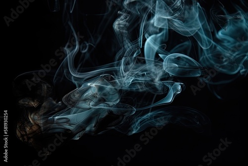 Fragments of smoke against a dark background. Generative AI