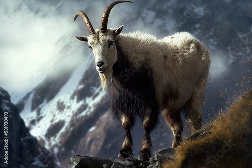 A mountain goat in the mountains. Ai generated. © Joaquin Corbalan