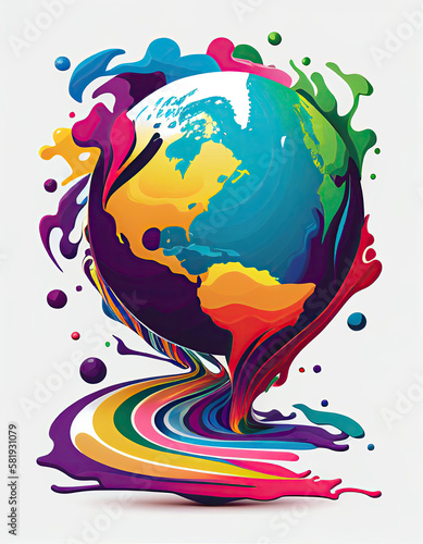 Earth Day Illustration of Earth Logo Colorful Artistic Nature. Generative AI