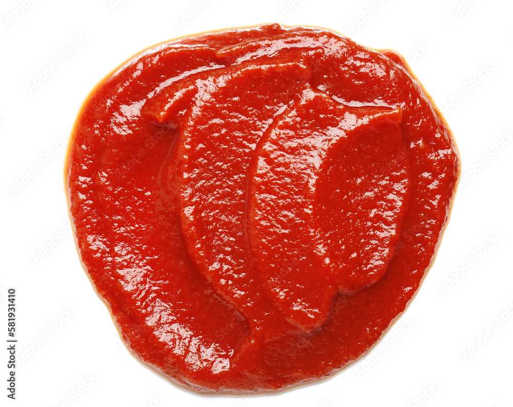 Sample of tasty tomato paste isolated on white background Sample of tasty tomato paste isolated on white background