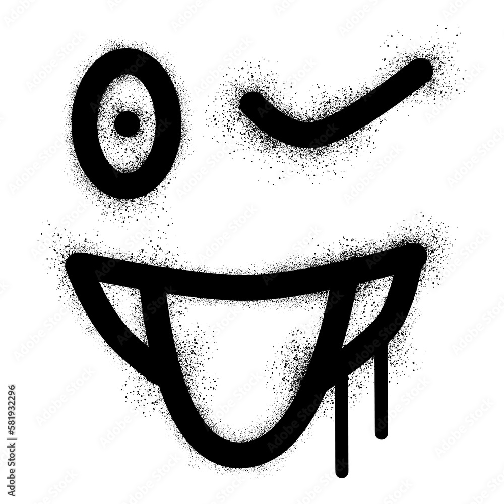 ภาพประกอบสต็อก Smiling face tongue out emoticon graffiti with black