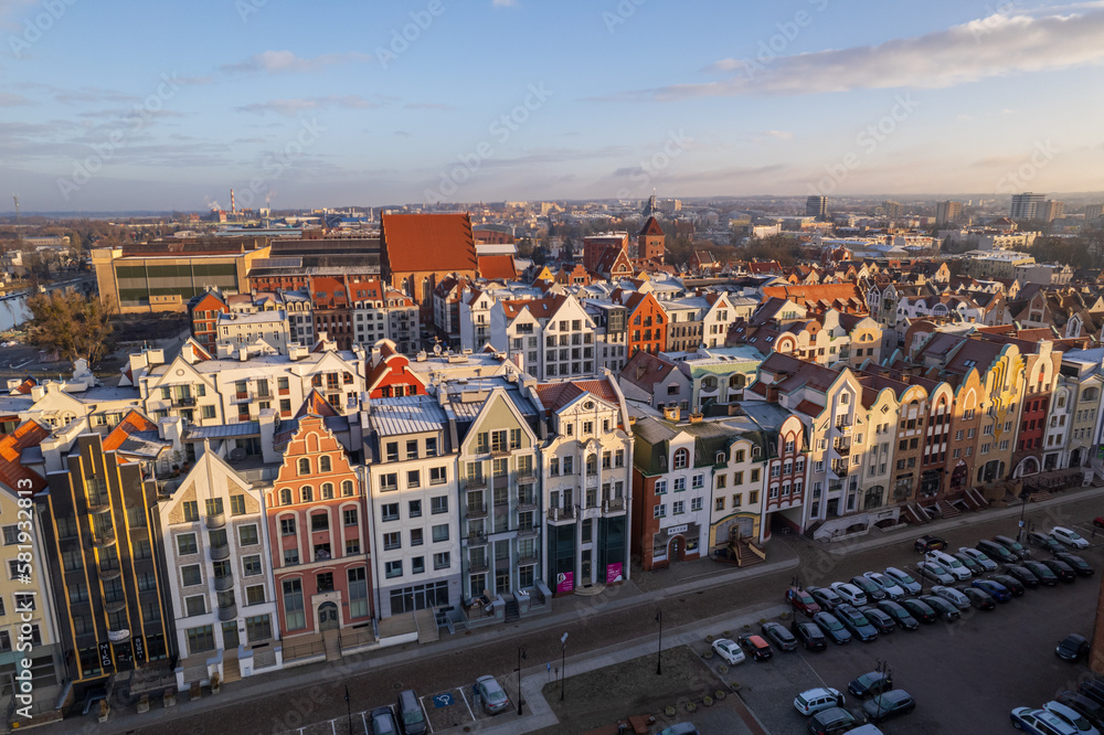 Aerial view of old town in Elblag