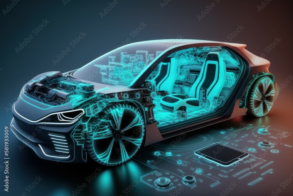 The concept of a modern electric car with autopilot. AI generated ...