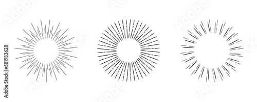 Set of sunburst frame. Vintage sun rays collection, isolated on white background. Firework burst, Vector illustration