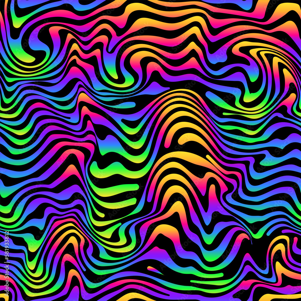 Vibrant Psychedelic wavy lines. Gradient seamless pattern