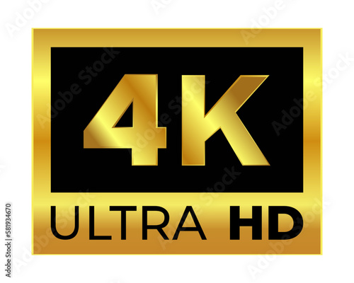 4K Resolution Quality Sign Symbol Gold Black Color Vector Illustration