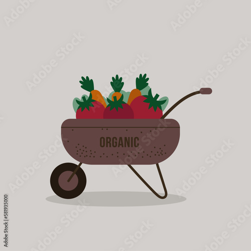 Illustration Wheelbarrow with Organic Vegetables 