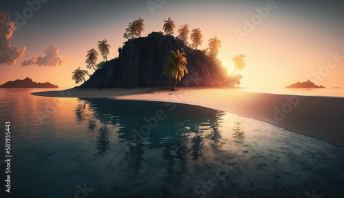 sunrise shot, beautiful Landscape of paradise tropical island beach, photo