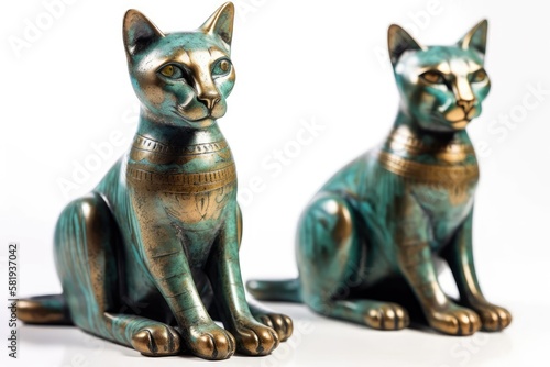 Isolated Egyptian cat figurines against a white backdrop. typical mementos from Egypt. Generative AI