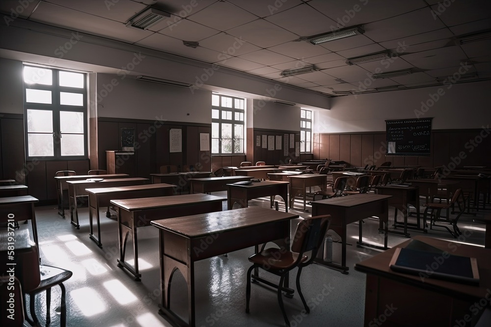 Empty class room in college. Generative AI Empty class room in college. Generative AI