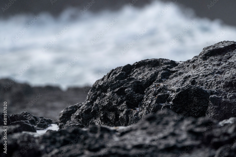 Very big waves and beautiful black rocks the power of the ocean Very big waves and beautiful black rocks the power of the ocean