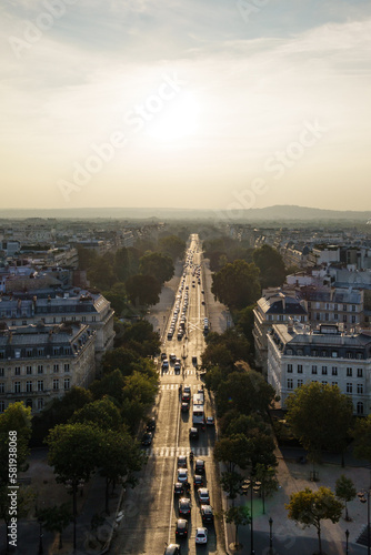 Paris cityscape from top of the Arc de Triomphe 