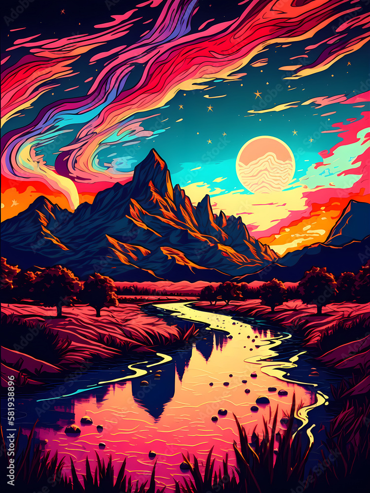 Synthwave landscape painting  , ai