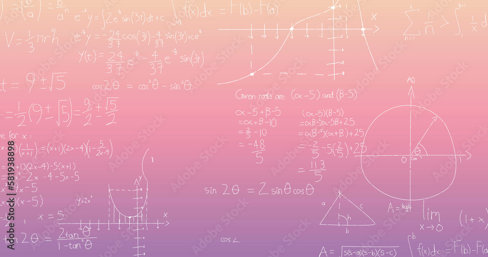 Obraz premium Image of mathematical equations over pink background