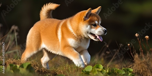 Adorable Shiba Inu doge frolicking outdoors