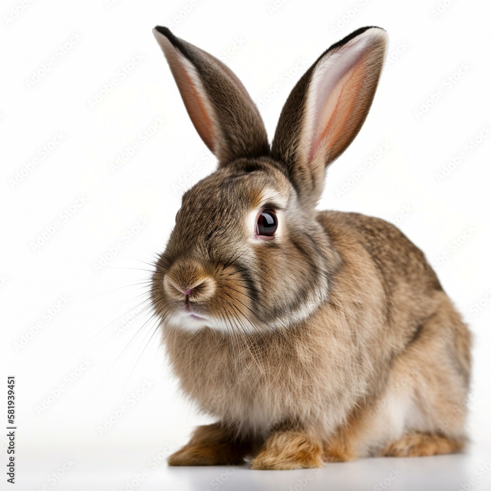 An isolated rabbit with a ladybug on its ear on white background Generative AI An isolated rabbit with a ladybug on its ear on white background Generative AI