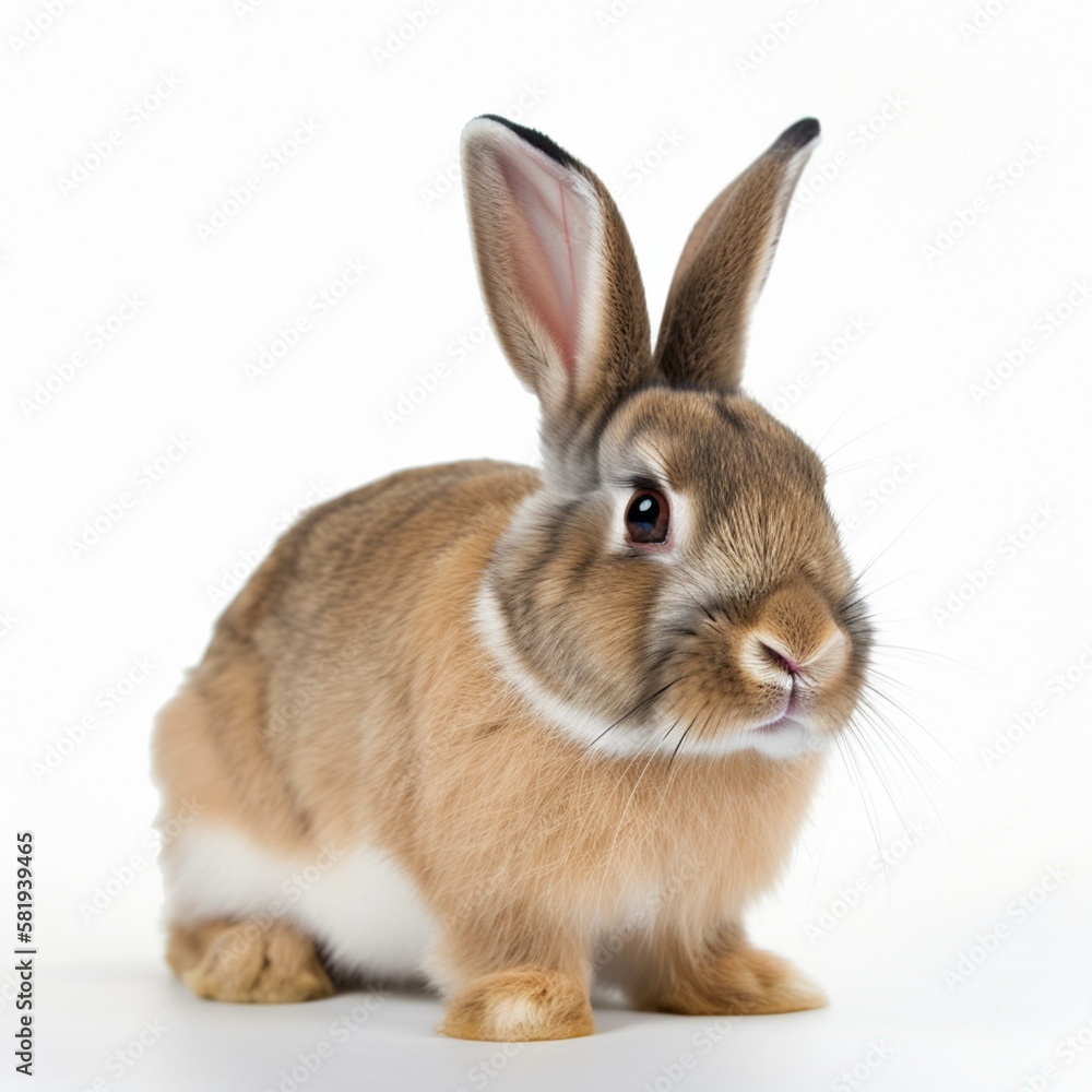 Fototapeta premium An isolated rabbit with a ladybug on its ear on white background Generative AI