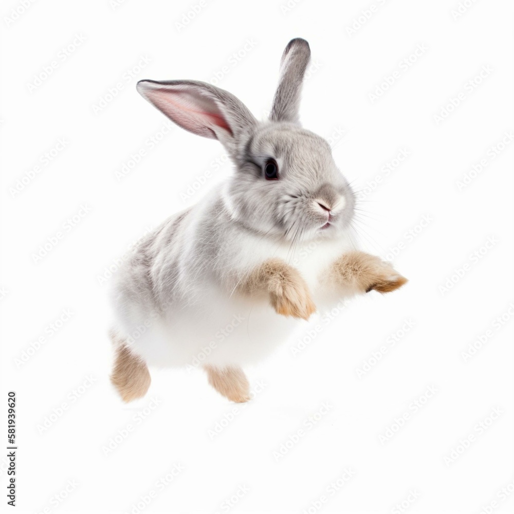 An isolated playful rabbit jumping on white background Generative AI An isolated playful rabbit jumping on white background Generative AI