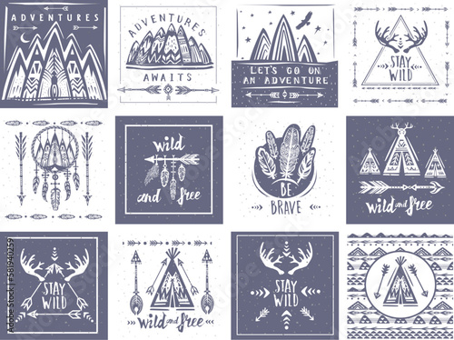 Collection of card templates on the theme of travel and adventure