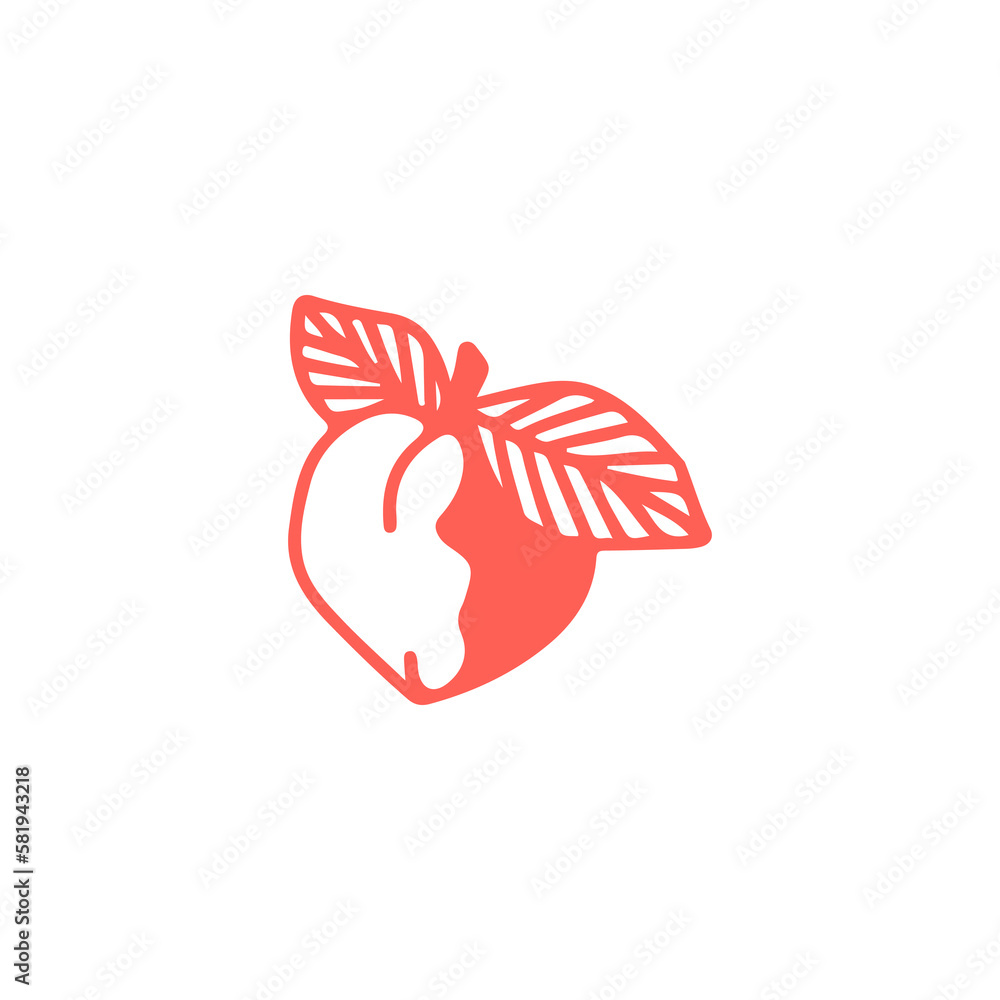 peach fruit doodle illustration vector