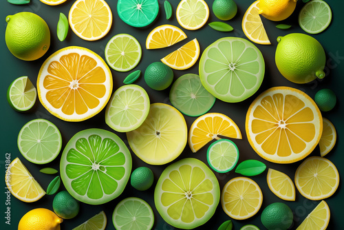 lemon and lime pattern background generative ai 