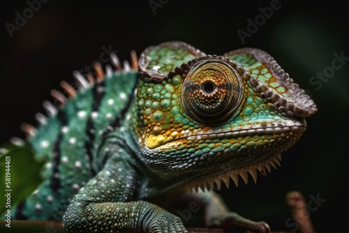Stunning nature landscape  macro images  and a green chameleon. Generative AI