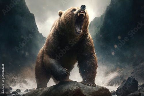 Fotótapéta Rampaging Giant: The Vengeful Roar of the Furious Bear Generative AI