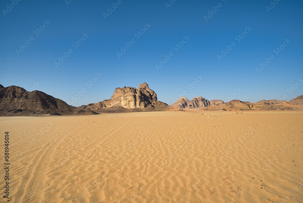 Sand and mountains, Wadi Rum Desert, Jordan Sand and mountains, Wadi Rum Desert, Jordan