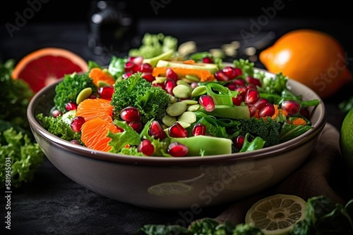 green salad with fresh vegetables. homemade recipes for healthy cuisine. Generative AI