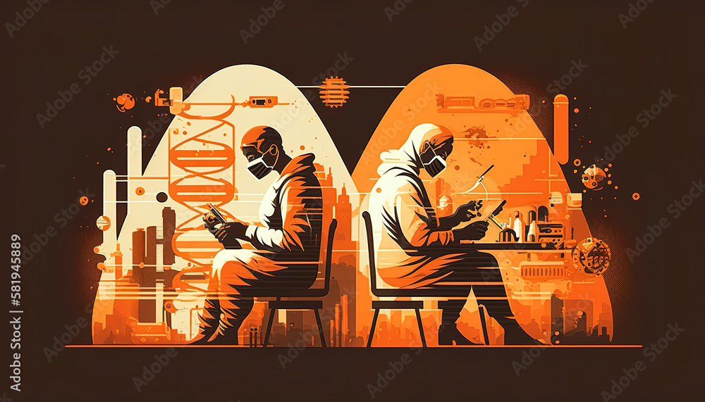 Fototapeta premium Genetic scientists working on a virus in the laboratory. Generative AI.